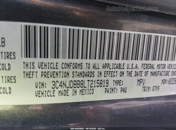 3C4NJDBB8LT215819 2020 JEEP COMPASS Gray Вид підкапотного простору