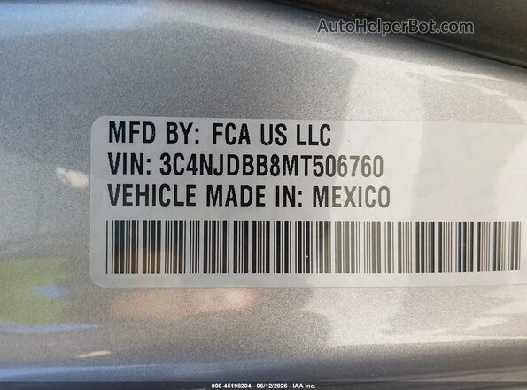 3C4NJDBB8MT506760 2021 JEEP COMPASS Gray Вид підкапотного простору