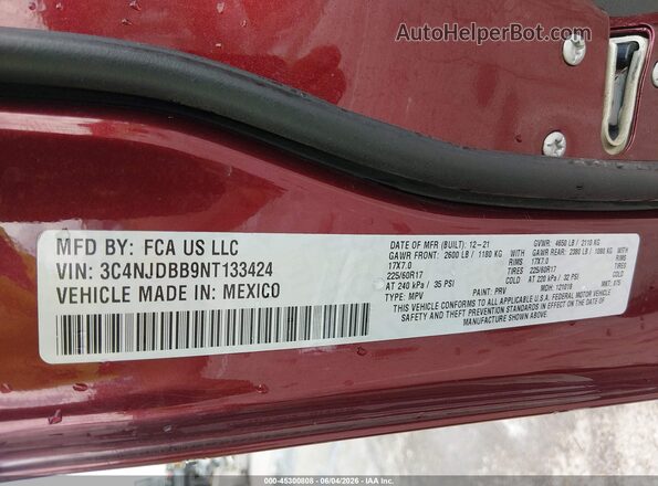 3C4NJDBB9NT133424 2022 JEEP COMPASS Red Շարժիչի բաժամունքի տեսք