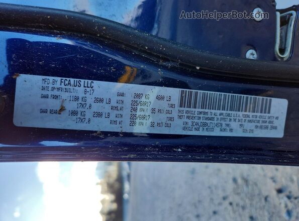 3C4NJDBBXJT114570 2018 JEEP CHEROKEE Blue VIN կոդի պիտակի տեսք