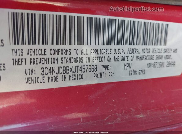 3C4NJDBBXJT457668 2018 JEEP COMPASS Red ძრავის განყოფილების ხედი