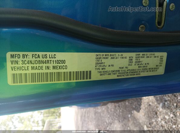 3C4NJDBN4RT110200 2024 JEEP COMPASS Blue Շարժիչի բաժամունքի տեսք