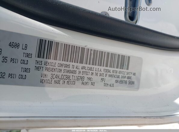3C4NJDCB0LT116703 2020 JEEP COMPASS White Vista del compartimento del motor