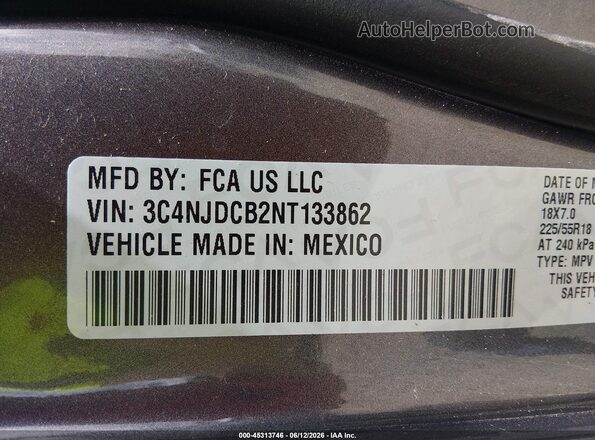 3C4NJDCB2NT133862 2022 JEEP COMPASS Black Вид підкапотного простору