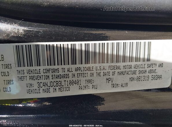 3C4NJDCB3LT100401 2020 JEEP COMPASS Black Engine compartment view