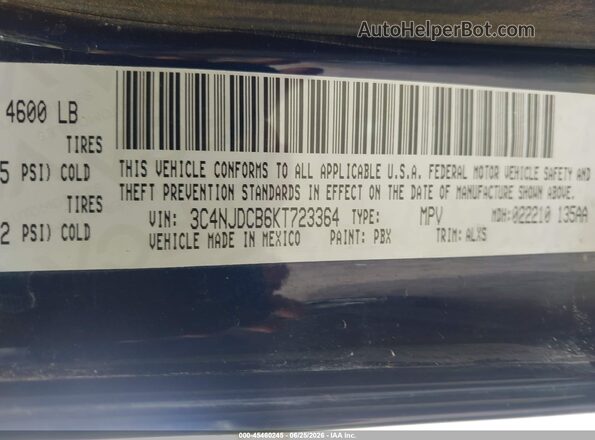 3C4NJDCB6KT723364 2019 JEEP COMPASS Blue Вид підкапотного простору