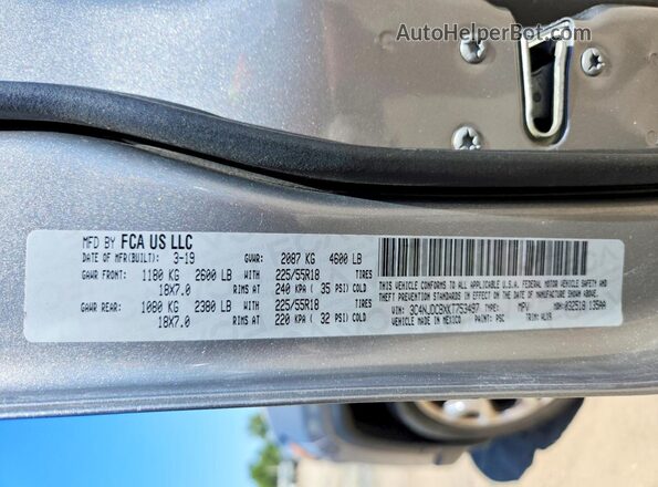 3C4NJDCBXKT753497 2019 JEEP COMPASS Gray VIN կոդի պիտակի տեսք