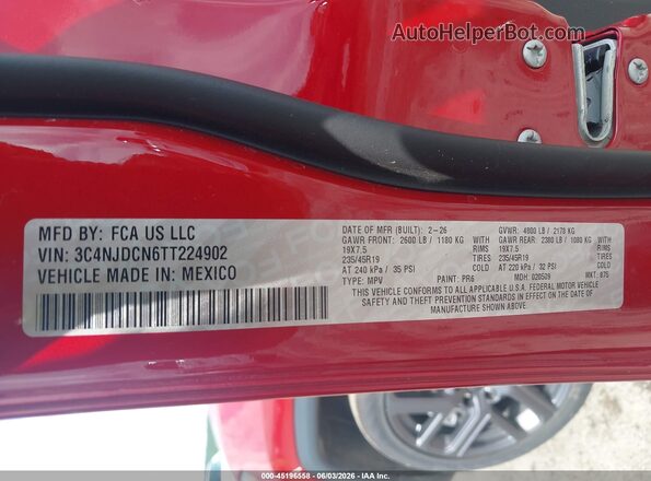 3C4NJDCN6TT224902 2026 JEEP COMPASS Red Widok komory silnika