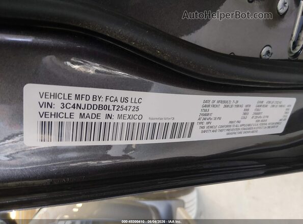 3C4NJDDB0LT254725 2020 JEEP COMPASS Серый Вид подкапотного пространства