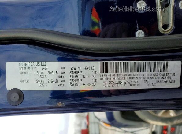 3C4NJDDB1HT597597 2017 JEEP COMPASS Синий Вид наклейки с VIN-кодом