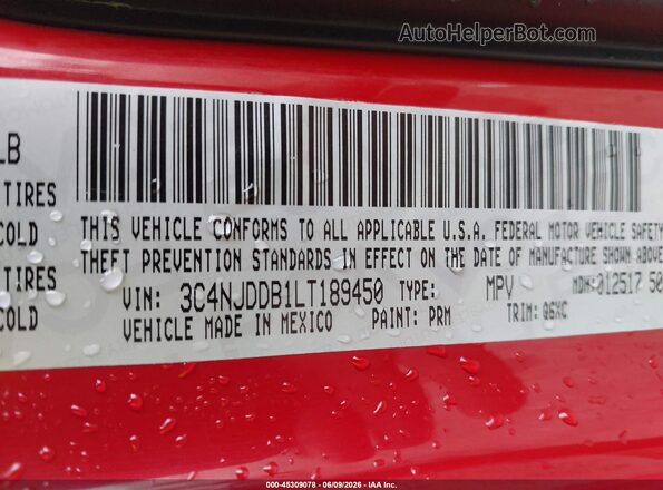 3C4NJDDB1LT189450 2020 JEEP COMPASS Red Engine compartment view