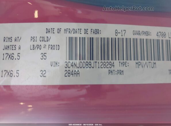 3C4NJDDB9JT128294 2018 JEEP COMPASS Red Widok komory silnika