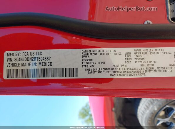 3C4NJDDN2RT594882 2024 JEEP COMPASS Красный Вид подкапотного пространства