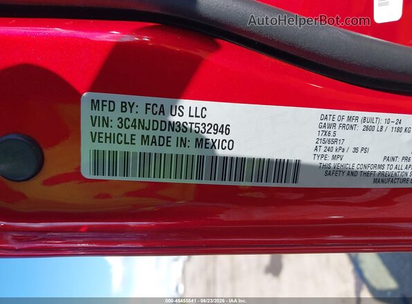 3C4NJDDN3ST532946 2025 JEEP COMPASS Красный Вид подкапотного пространства