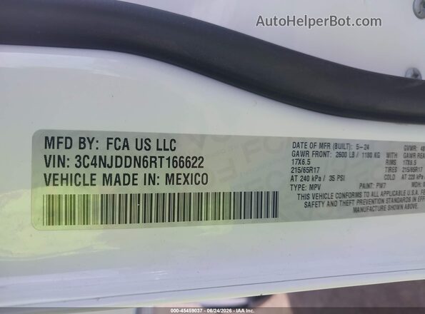 3C4NJDDN6RT166622 2024 JEEP COMPASS White Vista del compartimento del motor