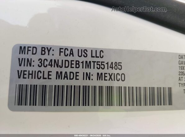 3C4NJDEB1MT551485 2021 JEEP COMPASS White Widok komory silnika