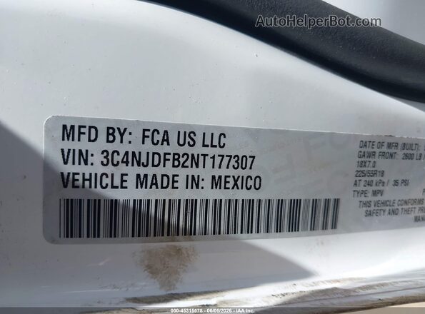 3C4NJDFB2NT177307 2022 JEEP COMPASS Белый Вид подкапотного пространства