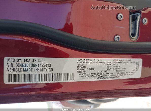 3C4NJDFB9NT172413 2022 JEEP COMPASS Maroon Engine compartment view