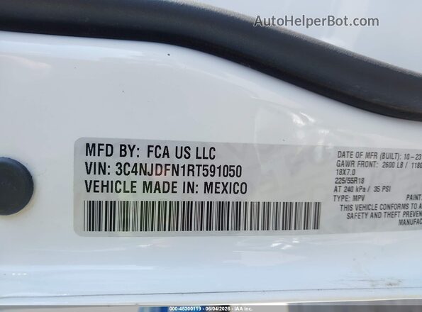3C4NJDFN1RT591050 2024 JEEP COMPASS White Vista del compartimento del motor