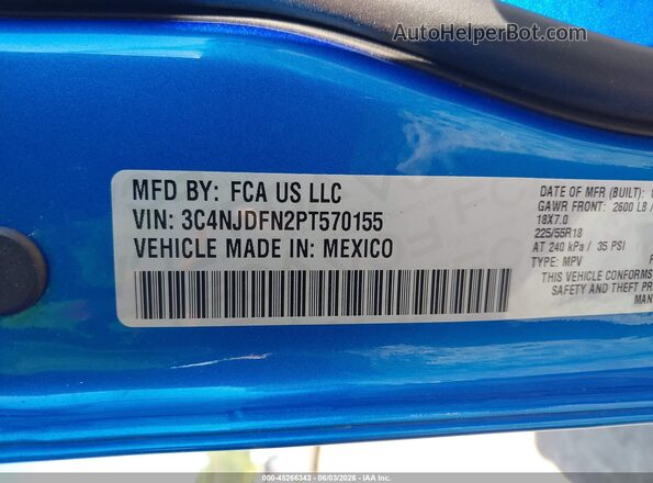 3C4NJDFN2PT570155 2023 JEEP COMPASS Blue Vista del compartimento del motor