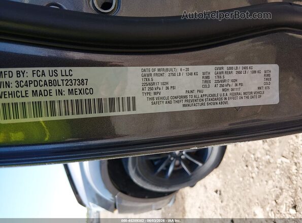 3C4PDCAB0LT237387 2020 DODGE JOURNEY Gray Vista del compartimento del motor