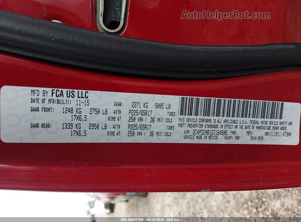 3C4PDCAB1GT164505 2016 DODGE JOURNEY Red Вид підкапотного простору