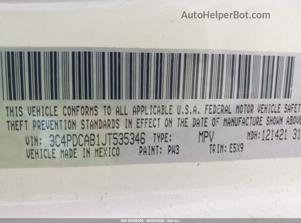 3C4PDCAB1JT535346 2018 DODGE JOURNEY White Vista del compartimento del motor
