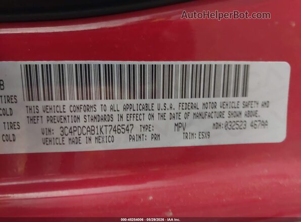 3C4PDCAB1KT746547 2019 DODGE JOURNEY Red Widok komory silnika