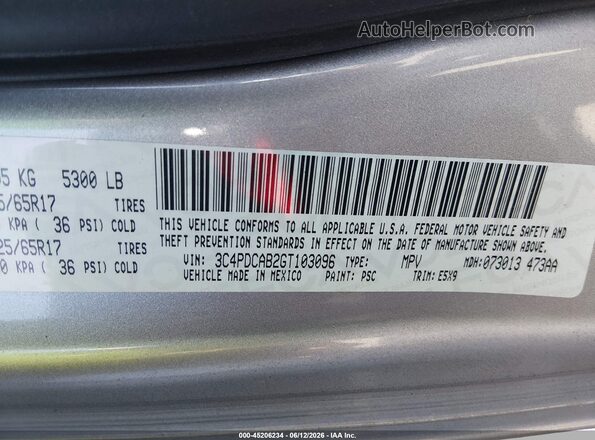 3C4PDCAB2GT103096 2016 DODGE JOURNEY Silver 