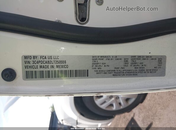 3C4PDCAB2LT250559 2020 DODGE JOURNEY White Շարժիչի բաժամունքի տեսք