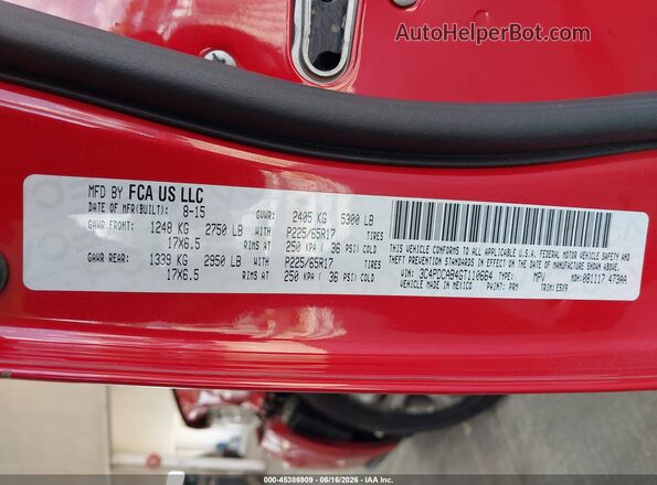 3C4PDCAB4GT110664 2016 DODGE JOURNEY Red Вид підкапотного простору