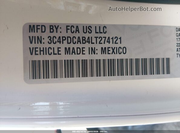 3C4PDCAB4LT274121 2020 DODGE JOURNEY Белый Вид подкапотного пространства