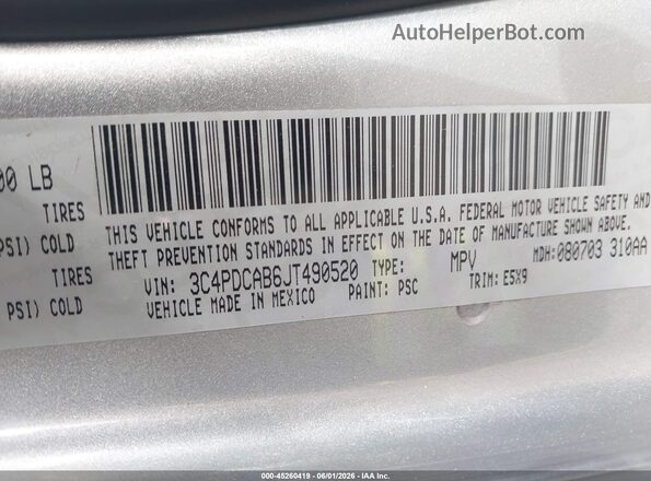 3C4PDCAB6JT490520 2018 DODGE JOURNEY Silver Vista del compartimento del motor
