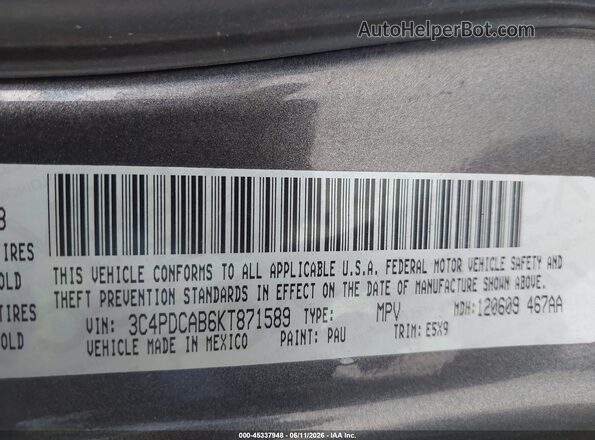 3C4PDCAB6KT871589 2019 DODGE JOURNEY Gray Вид підкапотного простору