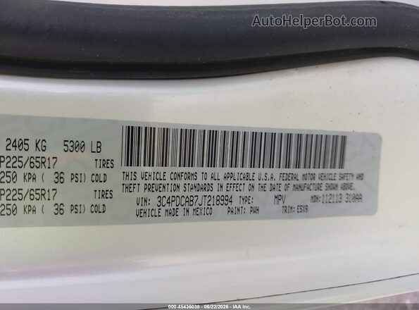 3C4PDCAB7JT218994 2018 DODGE JOURNEY White Շարժիչի բաժամունքի տեսք