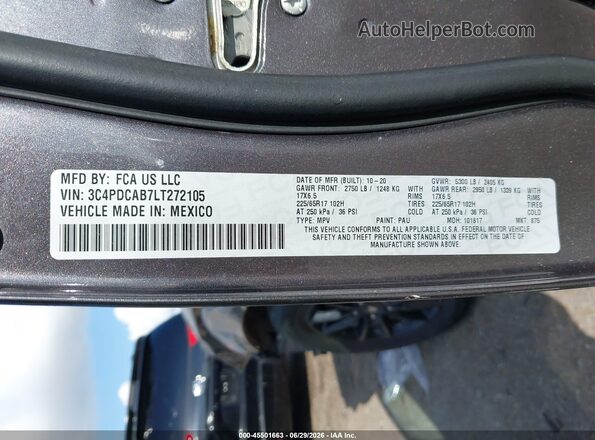 3C4PDCAB7LT272105 2020 DODGE JOURNEY Black Engine compartment view