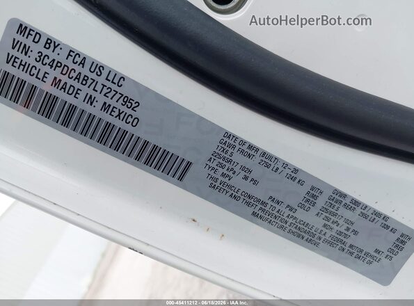 3C4PDCAB7LT277952 2020 DODGE JOURNEY White Vista del compartimento del motor