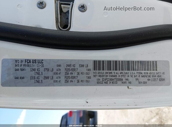 3C4PDCABXHT559994 2017 DODGE JOURNEY White ძრავის განყოფილების ხედი