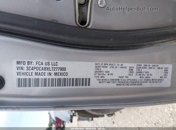 3C4PDCABXLT277900 2020 DODGE JOURNEY Silver Engine compartment view