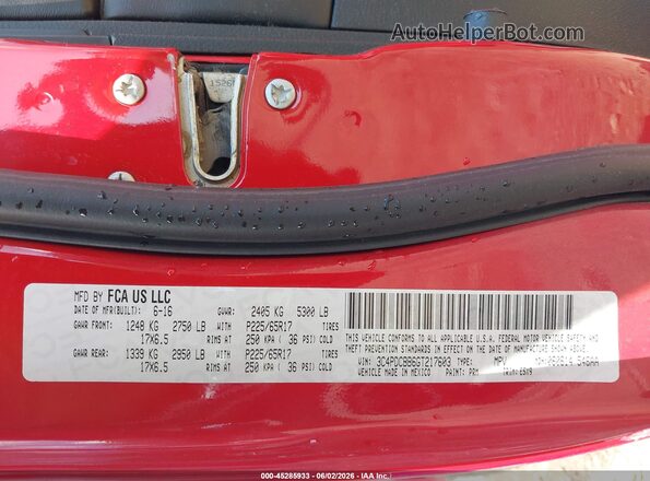 3C4PDCBB6GT217603 2016 DODGE JOURNEY Red Vista del compartimento del motor