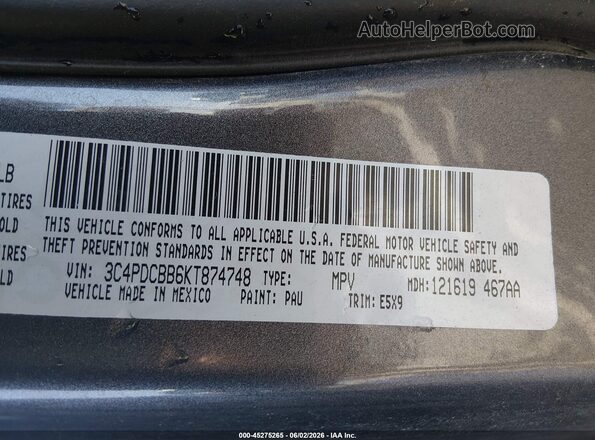 3C4PDCBB6KT874748 2019 DODGE JOURNEY Серый Вид подкапотного пространства