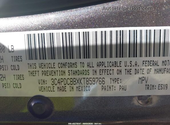 3C4PDCBBXKT859766 2019 DODGE JOURNEY Gray Widok komory silnika