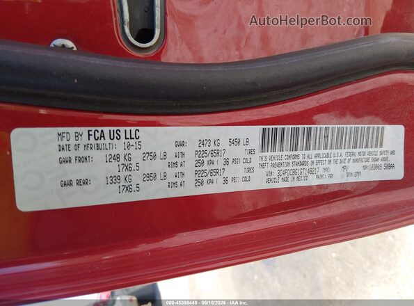 3C4PDCBG1GT148217 2016 DODGE JOURNEY Red Vista del compartimento del motor