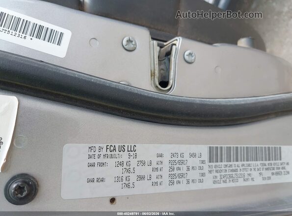3C4PDCBG6JT512316 2018 DODGE JOURNEY Gray ძრავის განყოფილების ხედი