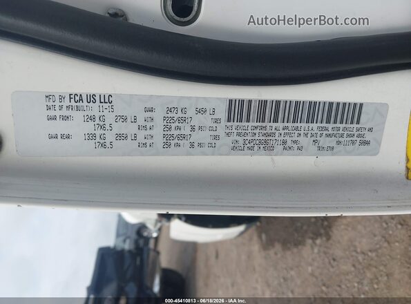 3C4PDCBG9GT171180 2016 DODGE JOURNEY White Вид підкапотного простору