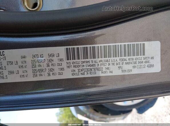 3C4PDCBG9KT870222 2019 DODGE JOURNEY Gray Widok komory silnika