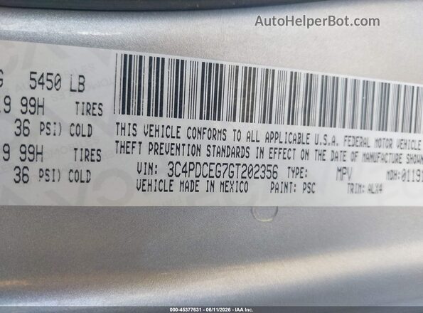 3C4PDCEG7GT202356 2016 DODGE JOURNEY Серый Вид подкапотного пространства