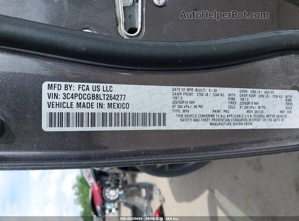 3C4PDCGB8LT264277 2020 DODGE JOURNEY Серый Вид подкапотного пространства