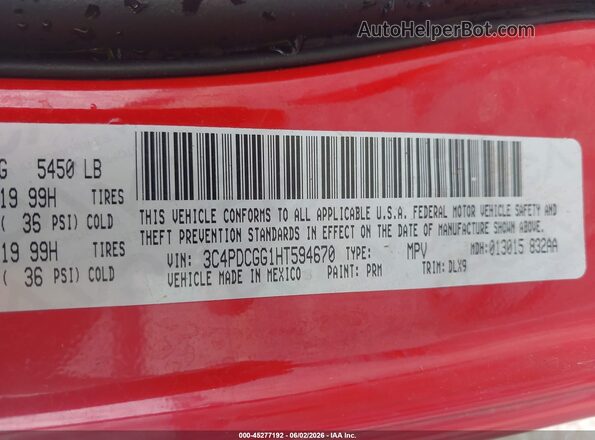 3C4PDCGG1HT594670 2017 DODGE JOURNEY Красный Вид подкапотного пространства