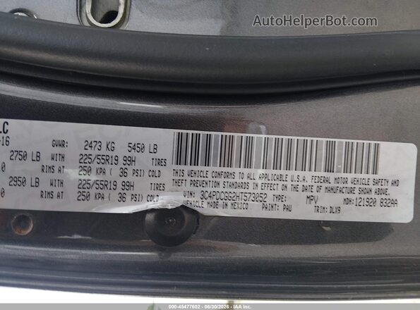 3C4PDCGG2HT573052 2017 DODGE JOURNEY Gray Вид підкапотного простору